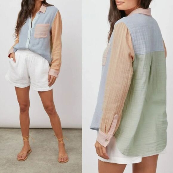 Rails Ellis Bermuda Color Block Button Front Shirt, size S - Picture 10 of 10